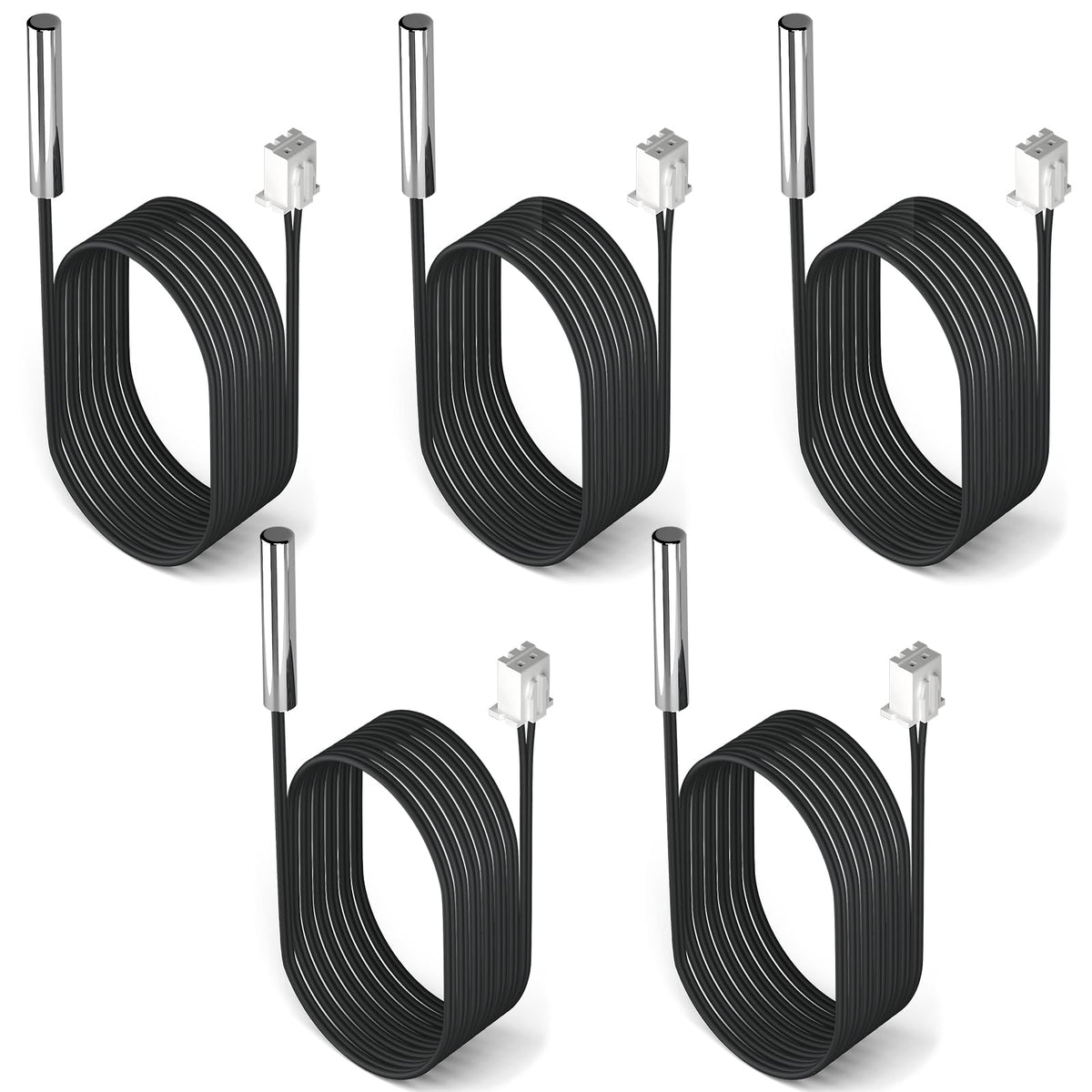 DROK 10K Temperature Sensor Probe, 5pcs 1 Meter Waterproof Temp Sensor Probe, Stainless Steel 3950 NTC Temp Sensor Probe, Digital Temperature Transmitter Extension Cable