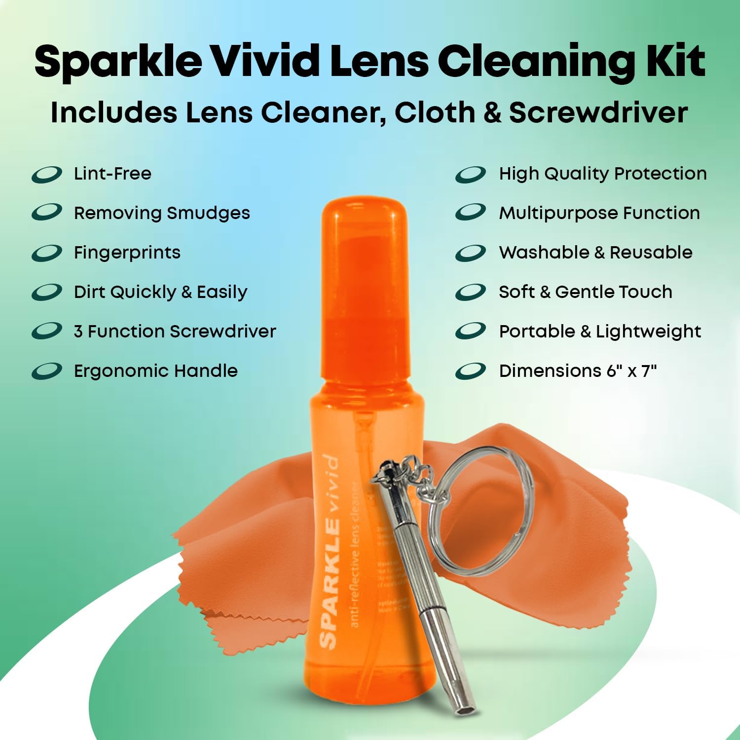 Sparkle Vivid Anti-Reflective Safe Lens Cleaner & Repair Kit – (2) 2oz Glasses Cleaner Spray, (2) Microfiber Cloth &