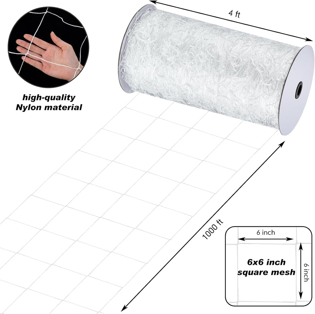 4 x 1000 ft Trellis Netting Roll Heavy Duty Nylon Garden Trellis Netting with 6 Inch Mesh Soft Plant Support Net for