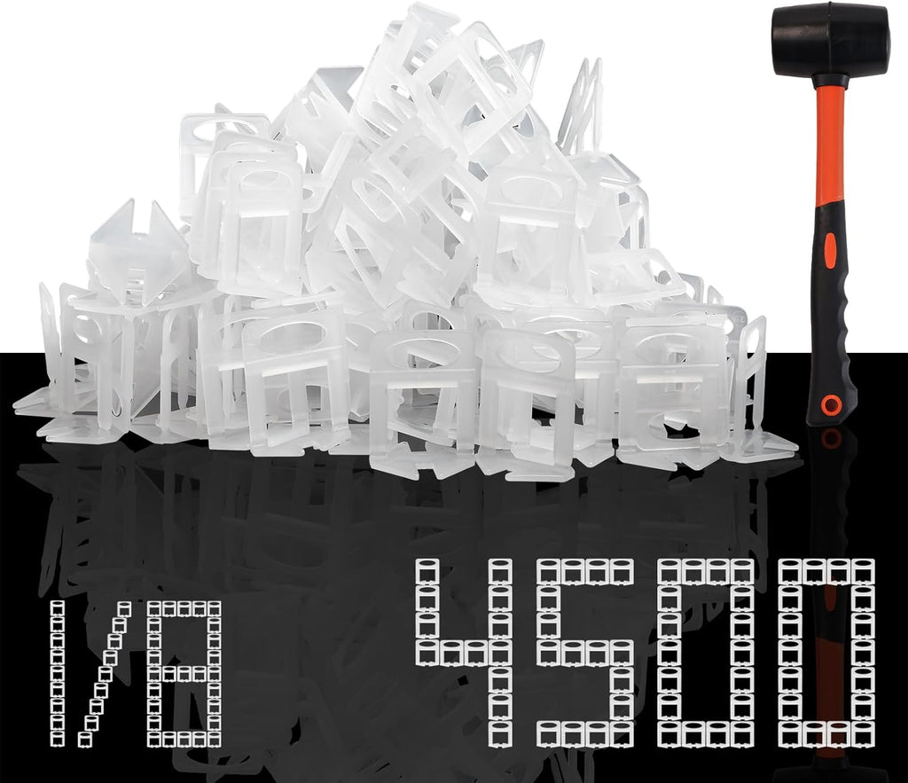 4500pcs Tile Leveling Clips 1/8 Inch Tiles Spacers with Hammer | Tile Leveling System Clips Tiles Leveler Spacers 3mm