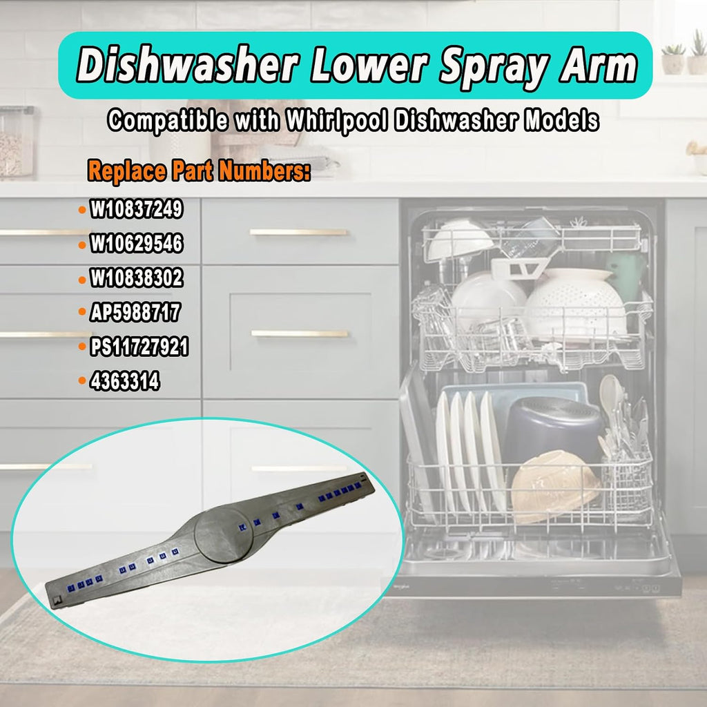 W10837249 Dishwasher Lower Spray Arm Replacement Compatible with Whirlpool