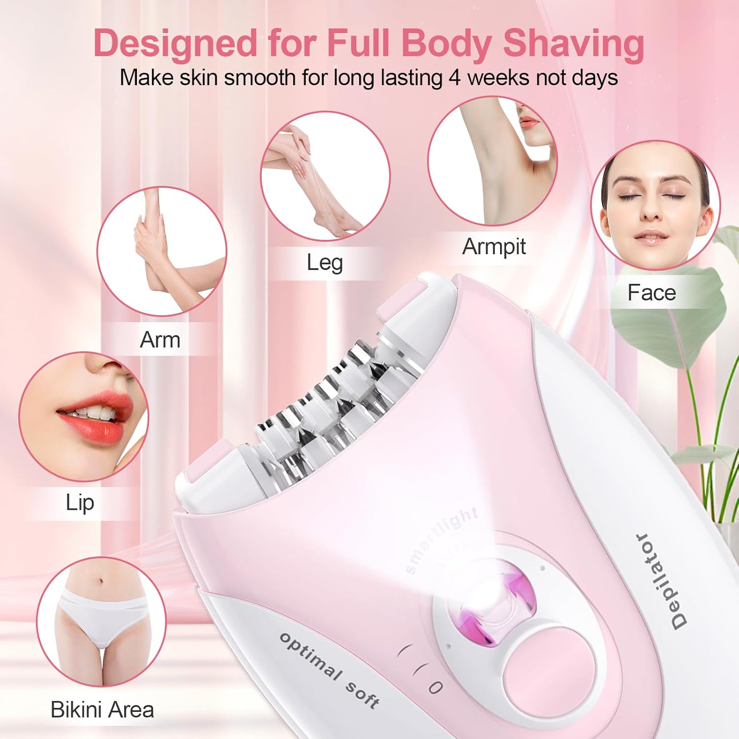 Epilator for Women, 2 Speeds Facial Hair Removal Device with LED Light, 36 Tweezers & Massage Pad, Rechargeable