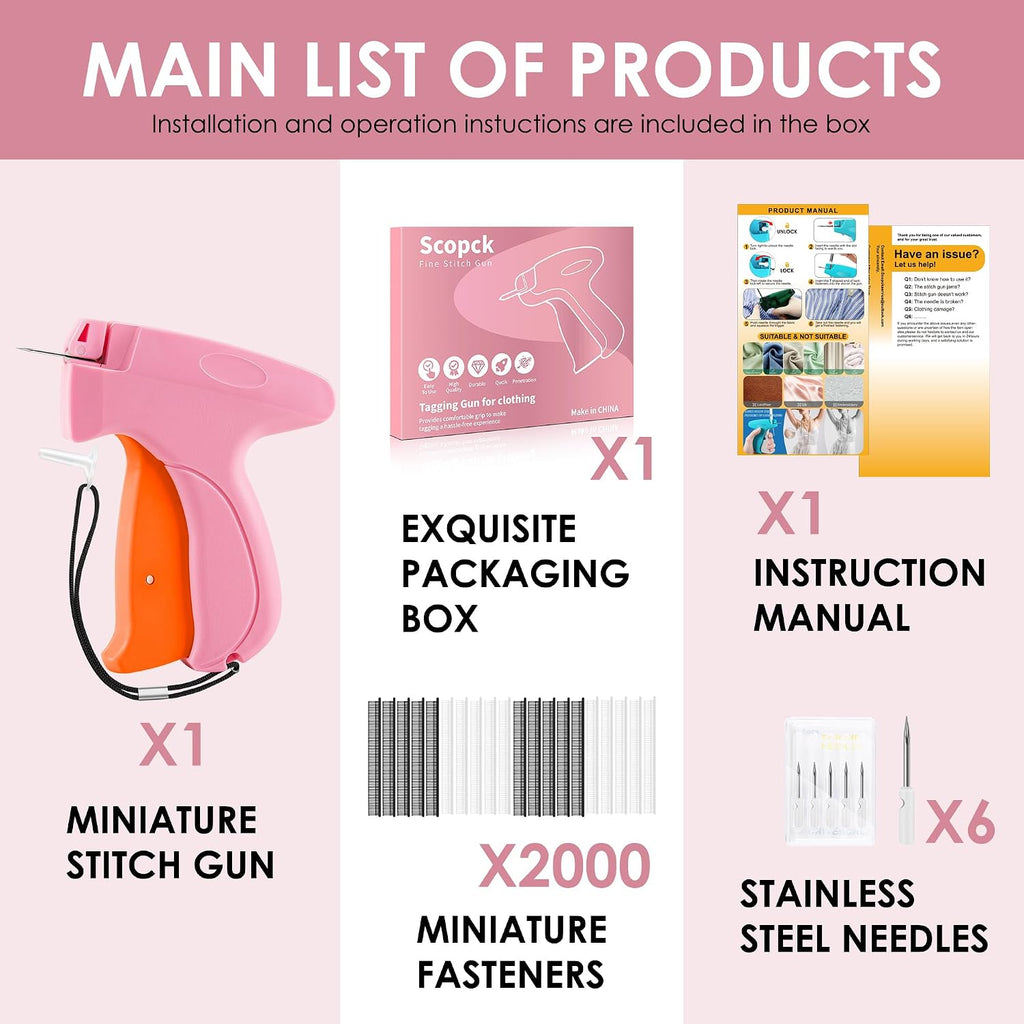 Stitch Gun for Clothes - Handheld Stitch Gun Quick Clothing Fixer - Tagging Gun - Includes 6 Needle, 1000 Black
