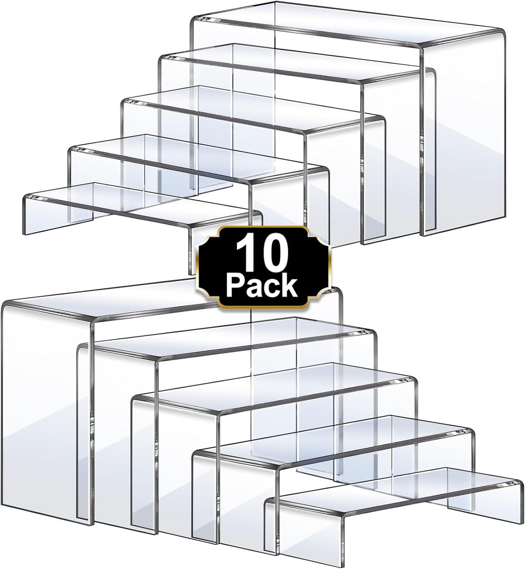 Acrylic Risers Display Stands, Acrylic Stands for Display 10Pcs 2Set | Riser Display Shelf Clear Display Stands Set