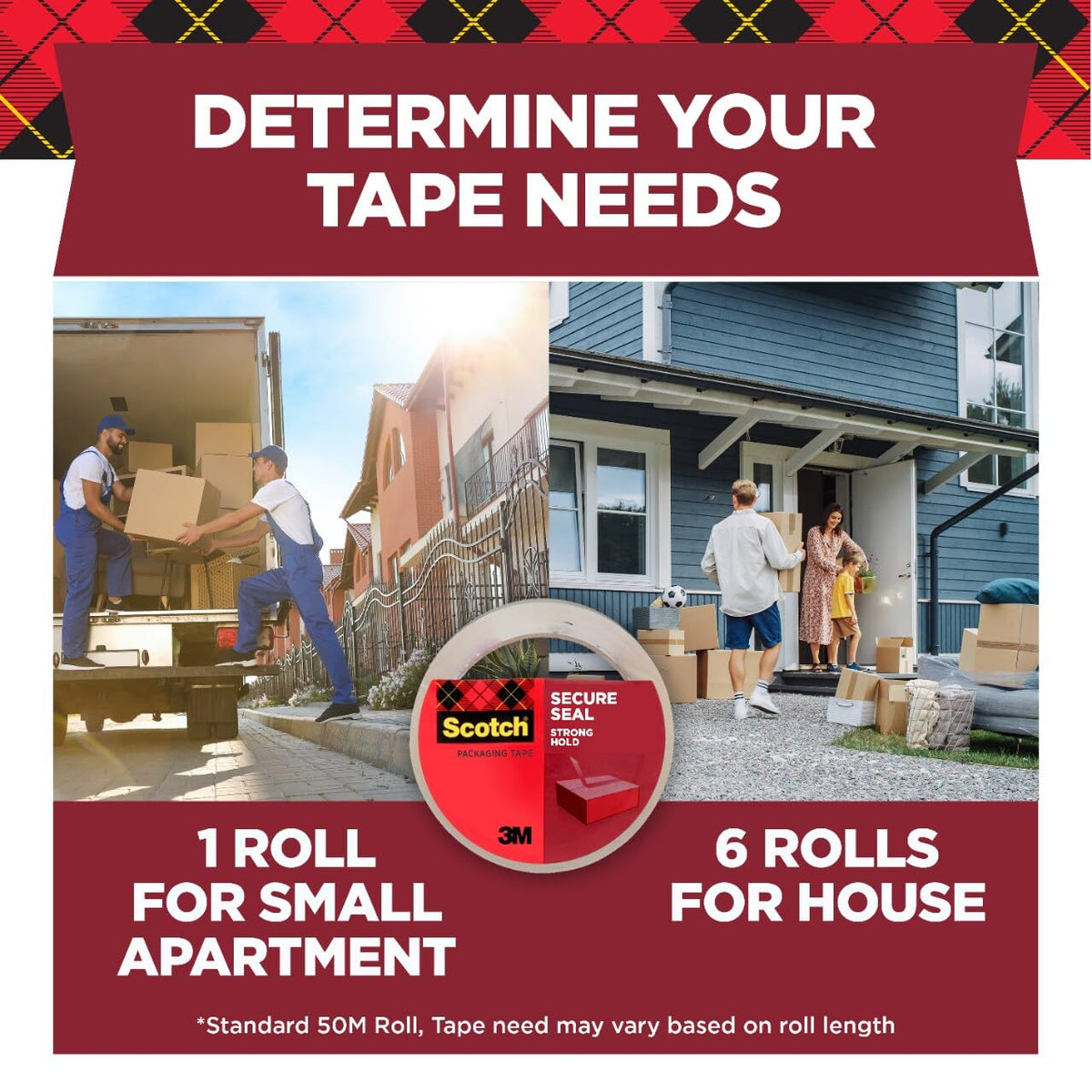 Secure Seal Packing Tape Refill, 1.88 in x 54.6 yd, 6 Rolls