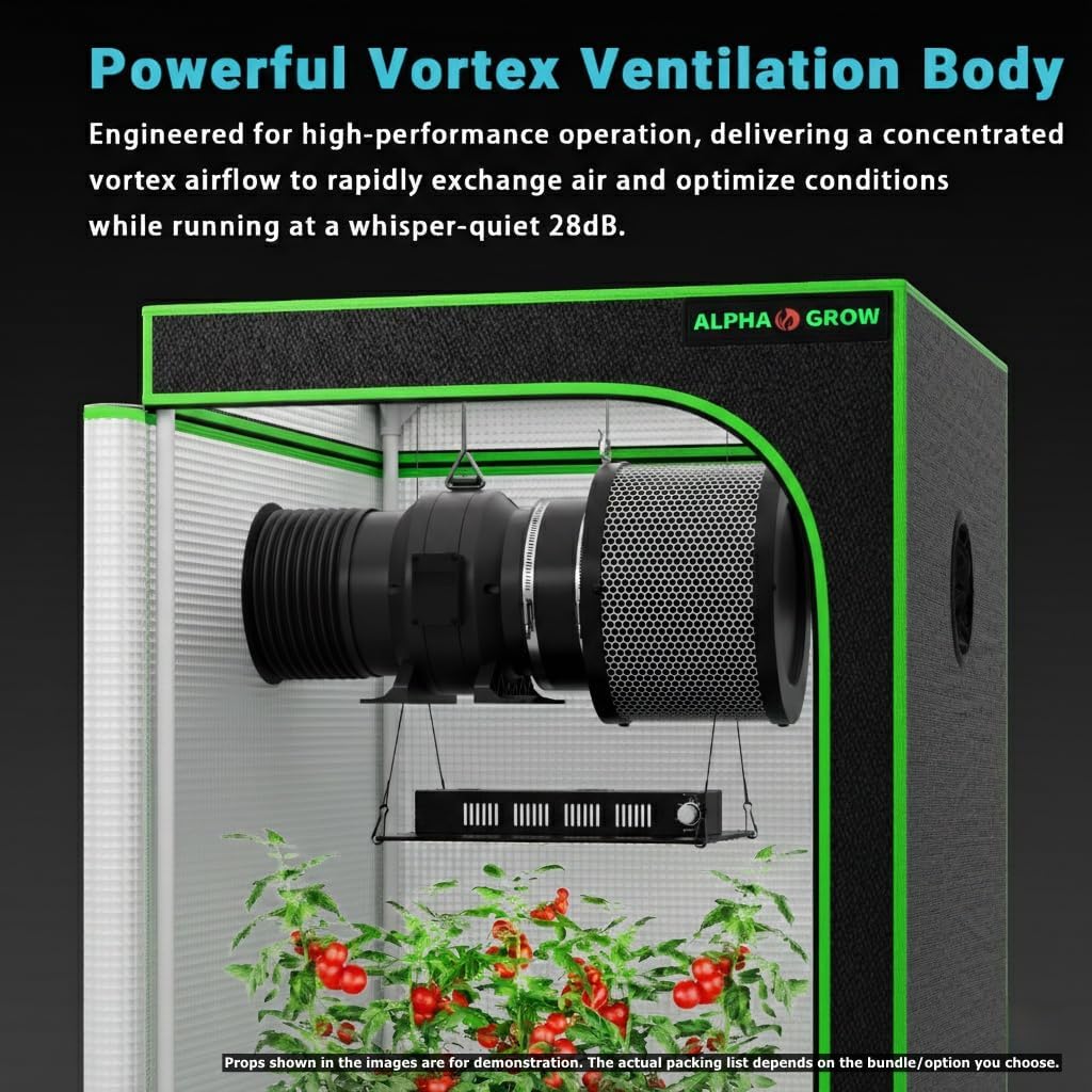 6 Inch Inline Duct Fan and Carbon Filter Kit, 210 CFM Grow Tent Ventilation System with Variable Speed Controller