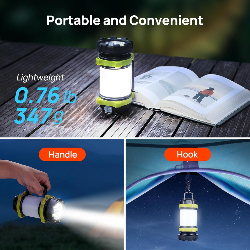 2 Pack LED Camping Lantern Flashlight Rechargeable, 6 Light Modes | 3600mAh Portable Battery Pack, IPX4 Waterproof