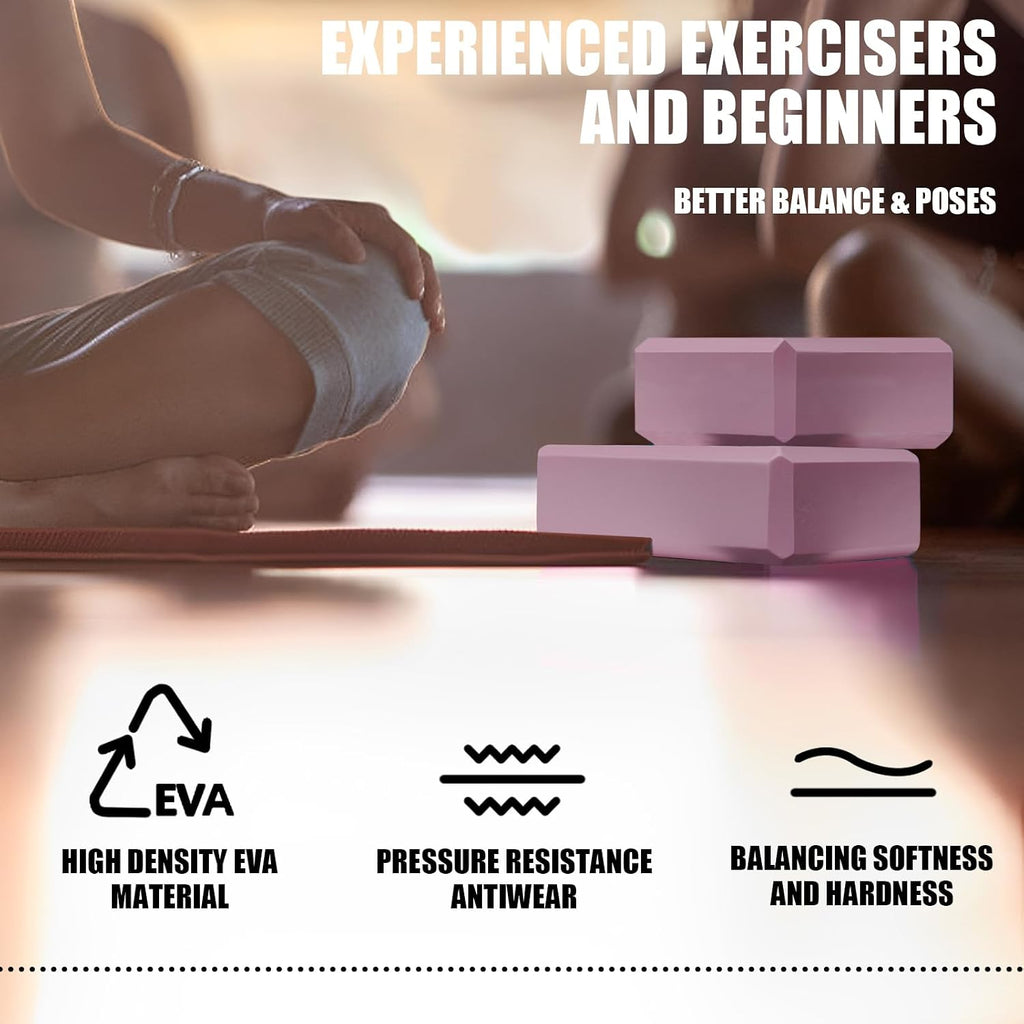 2 Pcs Yoga Blocks, 9x6x3 Inch Foam Blocks for Pilates | High density EVA foam Yoga Props lightweight non-slip surface