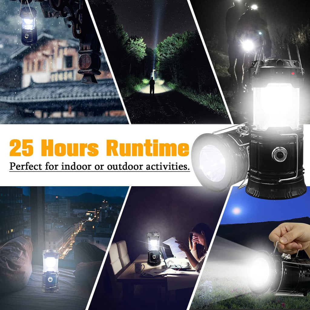 Collapsible Portable LED Camping Lantern XTAUTO Lightweight Waterproof Solar USB Rechargeable LED Flashlight Survival