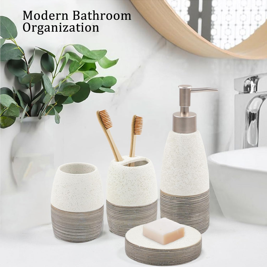 Bathroom Accessories Set,4 PCS Ceramic Bath Accessory,Grey White | Includes Toothbrush Holder, Toothbrush Cup, Soap