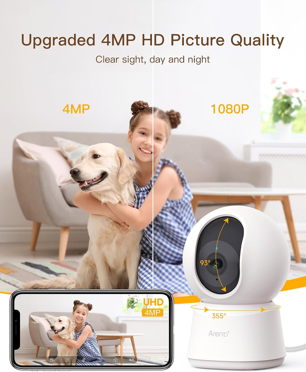 4MP Pet Camera P2Q, 5G WiFi 6 Indoor Security Camera, Free Phone App