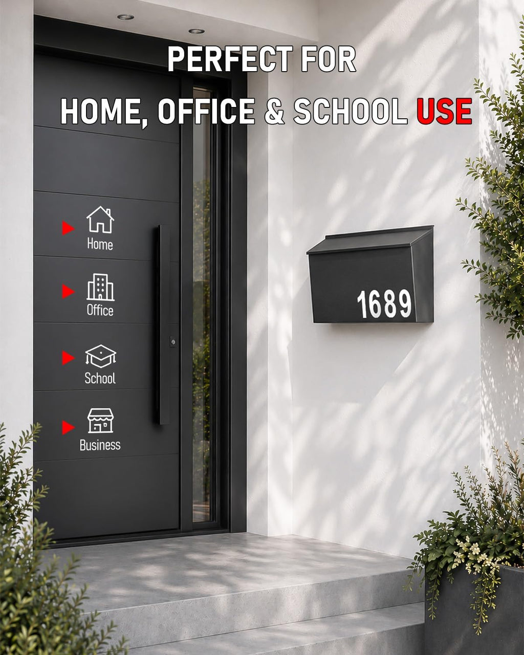 Mailboxes for Outside, Wall Mount Mailbox | Custom Number Stickers, Large Metal Mail Box for House, Modern Post Box
