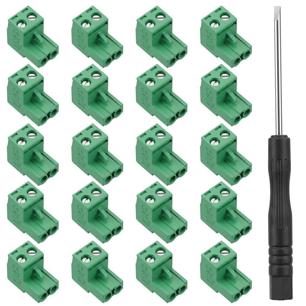 20 pcs 2 Pin 5.08mm Pitch PCB Angle Screw Terminal Block Plug Connector