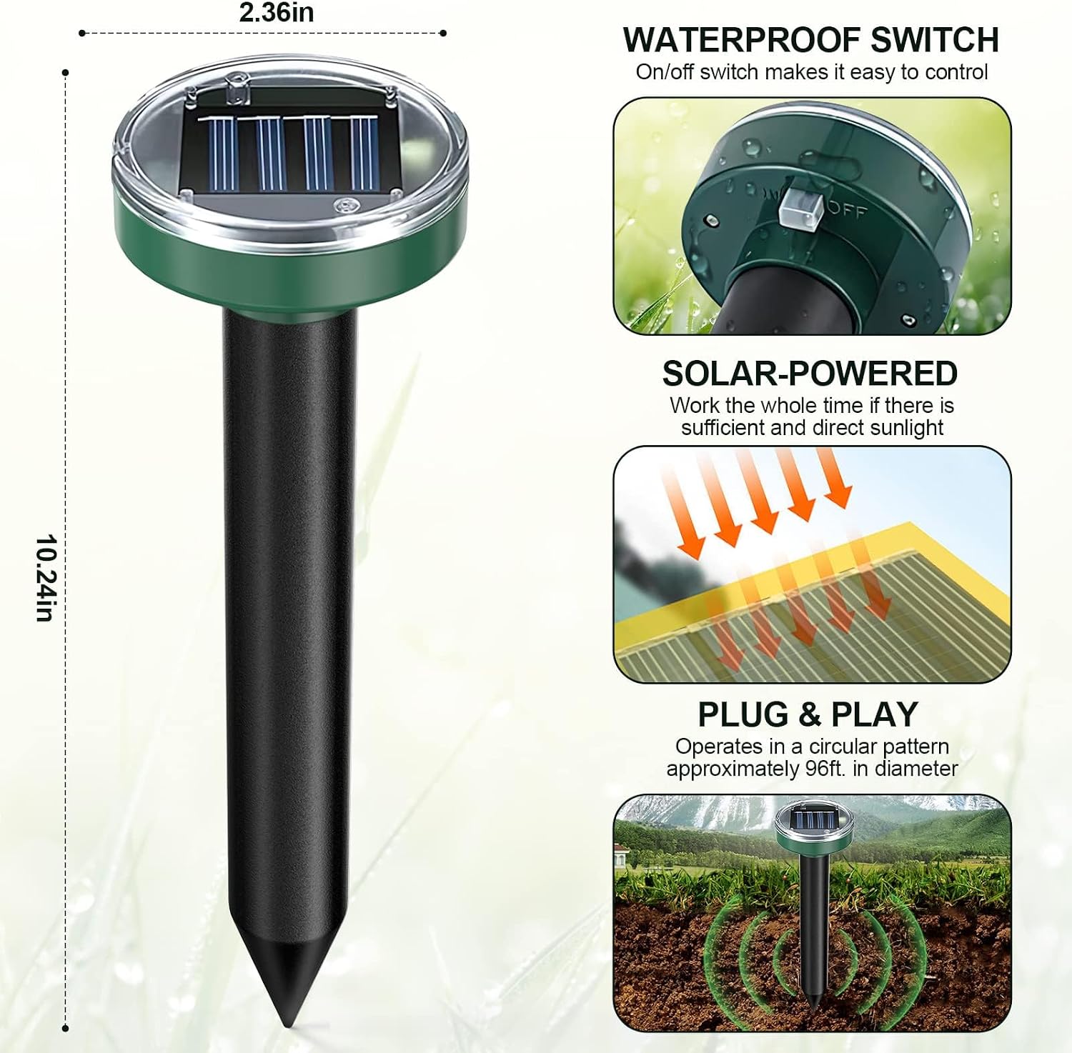 Mole Repellent Solar Powered 10 Pack Snake Repellent Ultrasonic, Groundhog Repeller,Gopher Repeller Sonic Mole