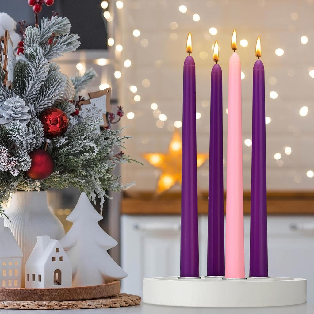 12 Pcs Advent Candle Holder 7 Inch Taper Candles,White,Classic