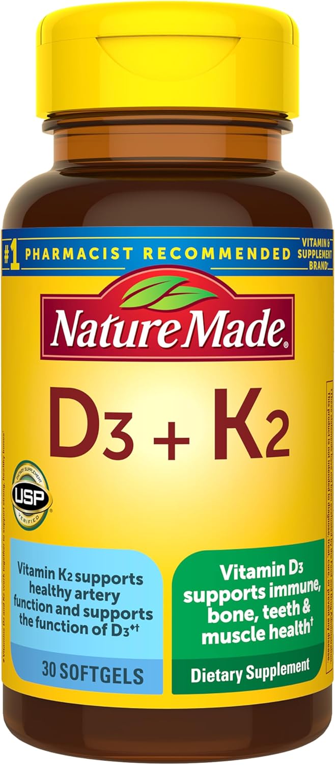 Vitamin D3 K2 Supplement, 5000 IU (125 mcg) Vitamin D for Bone, Muscle and Immune Support, 30 Softgels