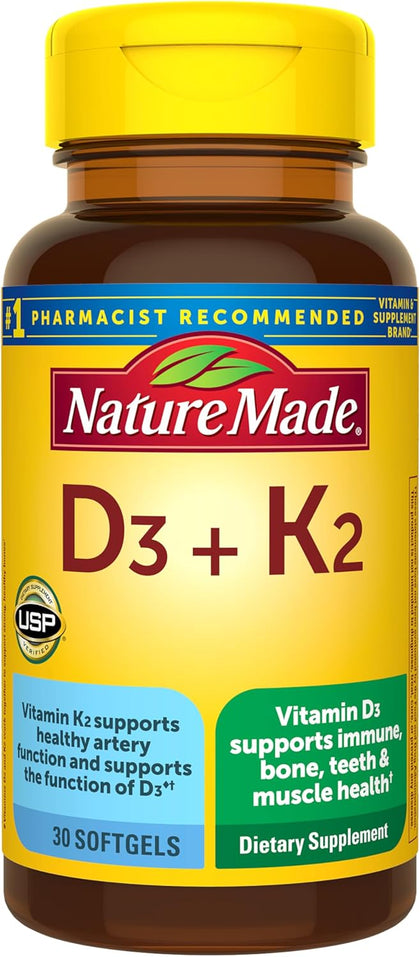 Vitamin D3 K2 Supplement, 5000 IU (125 mcg) Vitamin D for Bone, Muscle and Immune Support, 30 Softgels