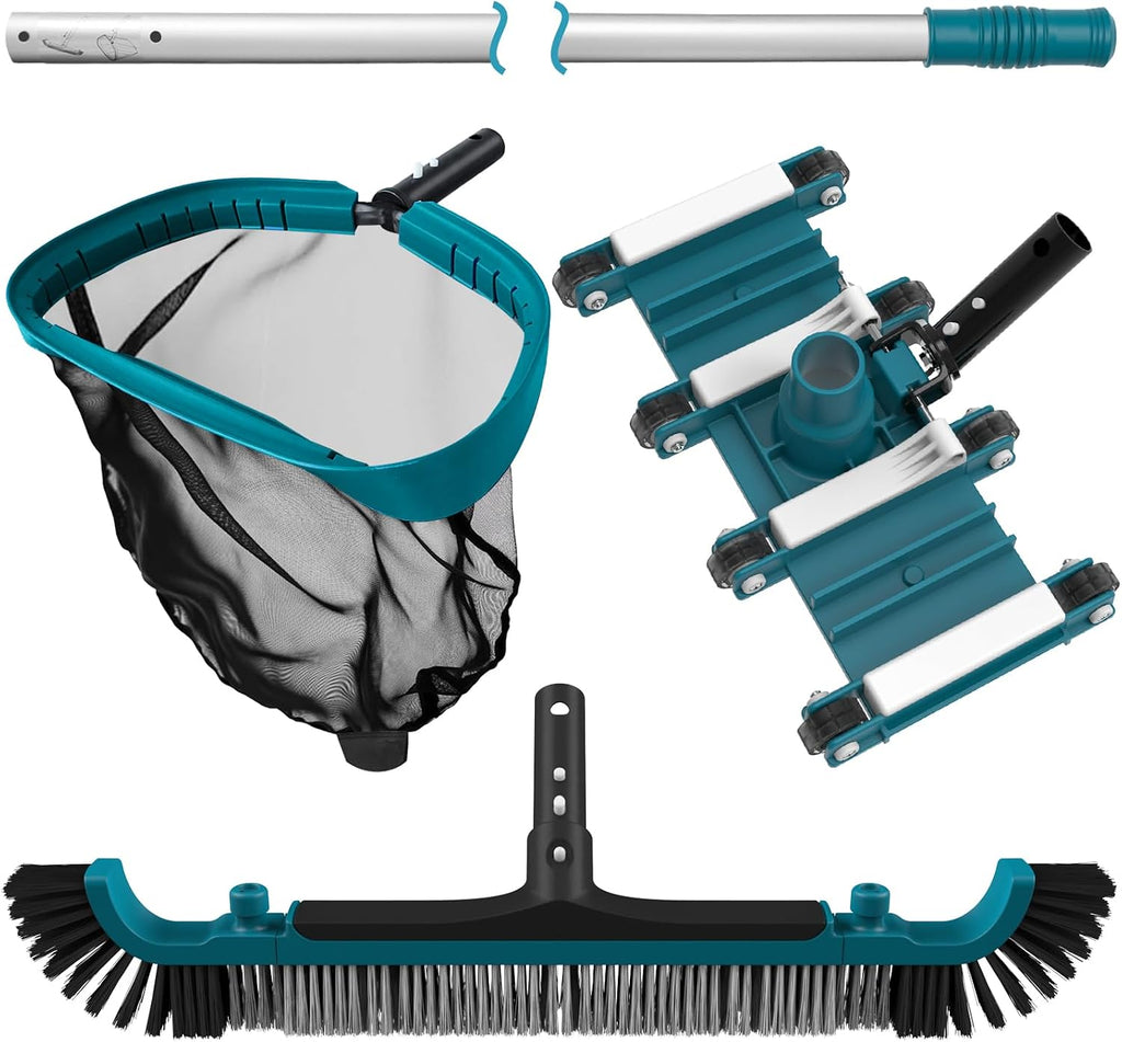 Deluxe Swimming Pool Cleaning Kit Including Pool Net and Vacuum Head, Pool Brush with 13Ft Pole for Above Ground &