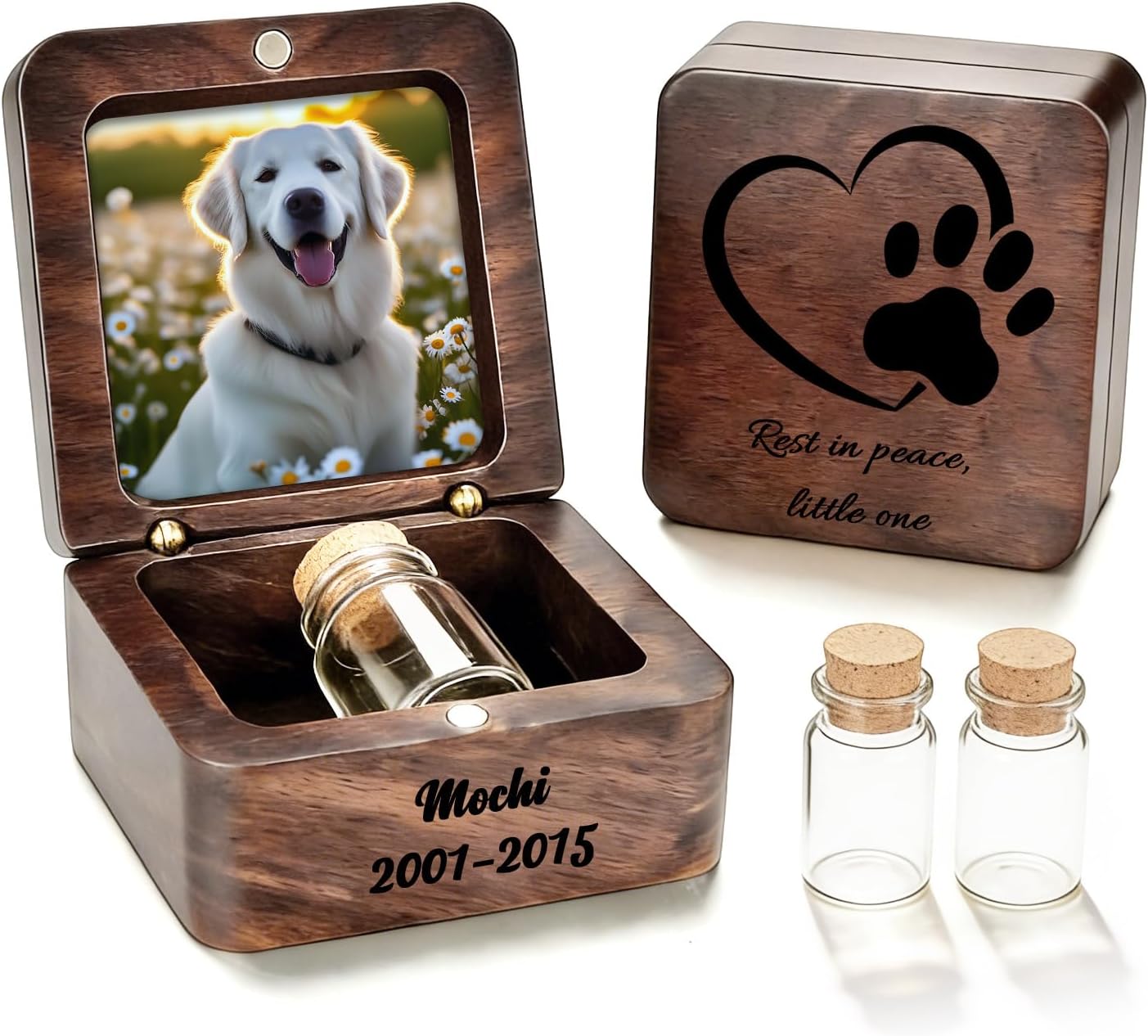 Personalized Wooden Small Urn for Dog Cat with Text & Photo Mini Pet Urn