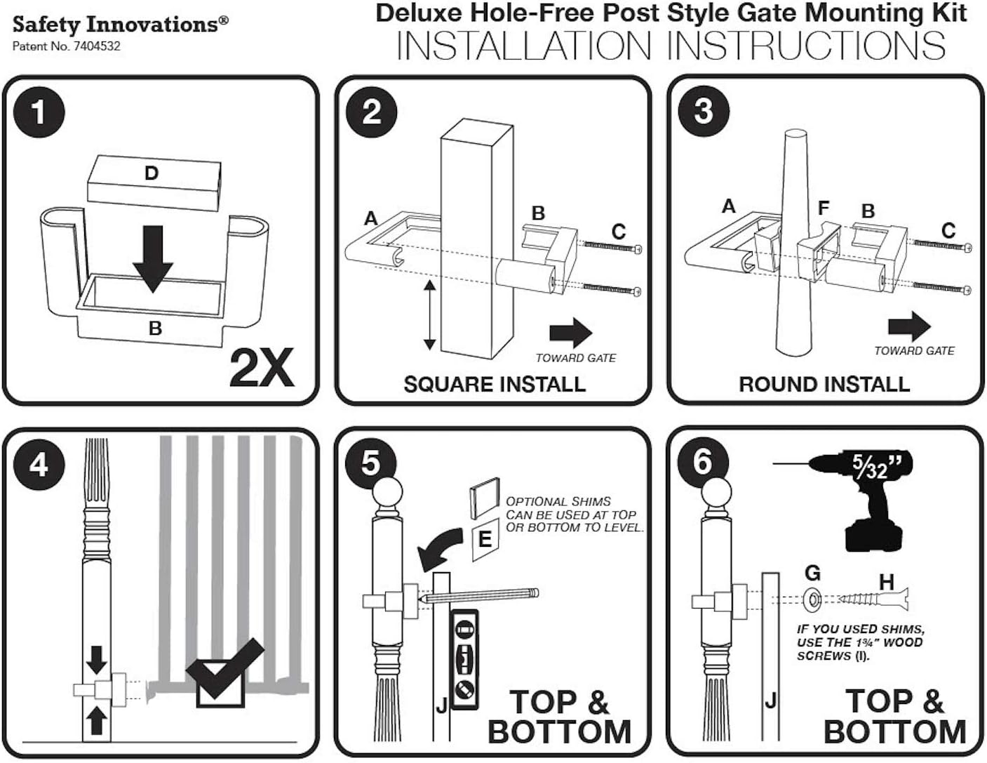No Hole Stairway Baby Gate Mounting Kit - Fits Posts from 2 3/4 inches to 3 1/2 inches Wide with Square or Round Tops