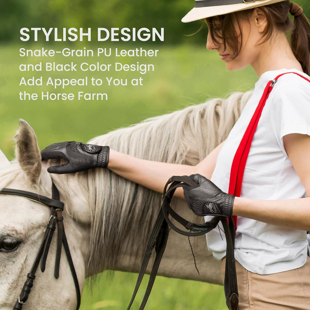 Horse Riding Gloves Women Premium Pu Leather Equestrian Horseback Comfortable Grip Ladies Girls Glove Lightweight