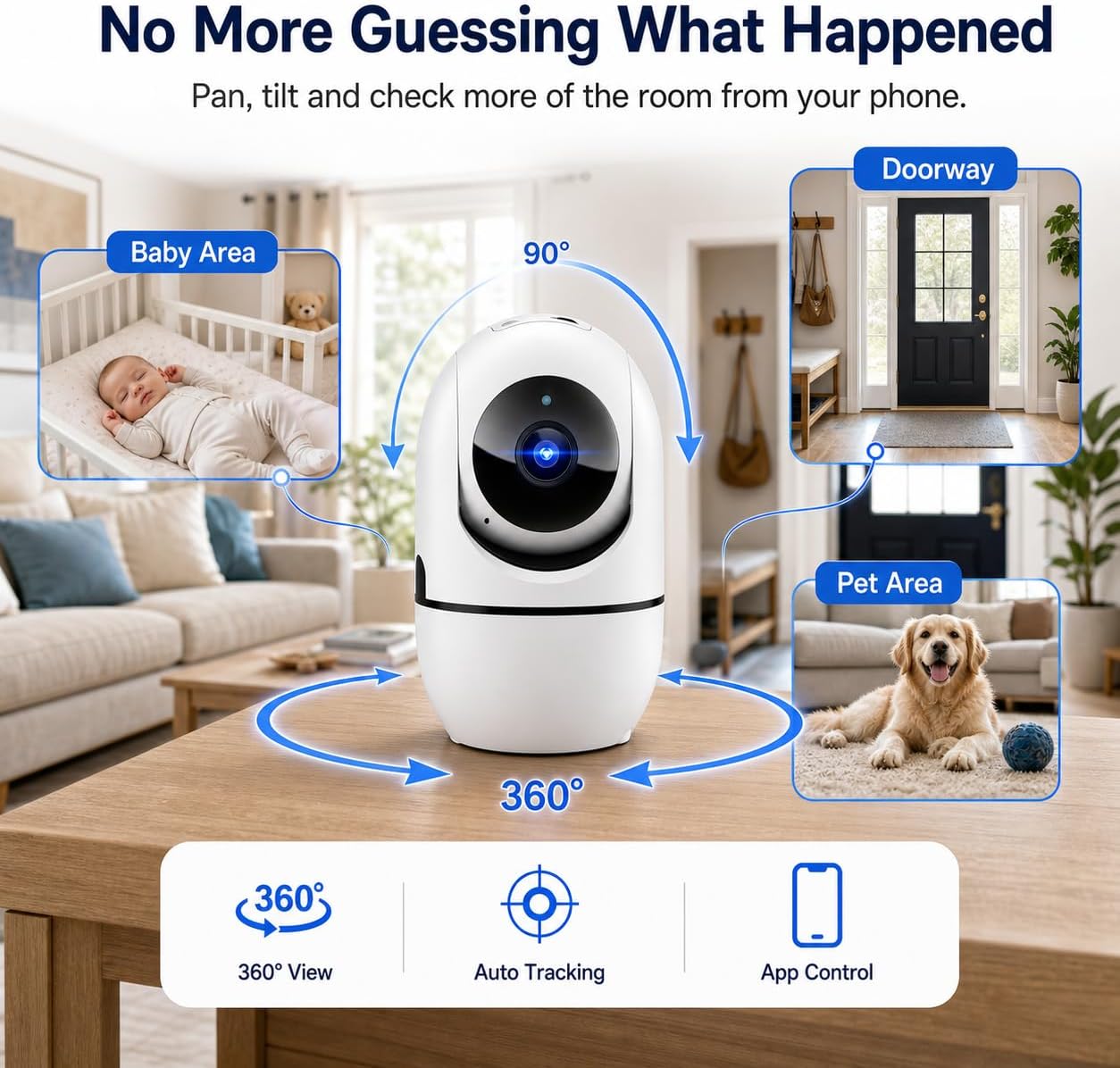 5G Indoor Camera for Home Security, 2K Pet Camera with Phone App, 360° PTZ Indoor Camera for Baby MonitorDog Camera