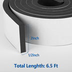 Self Adhesive Foam Tape Weatherstrip 2In x 1/2In x 6.5Ft High Density Foam Insulation Strips Foam Seal Weather