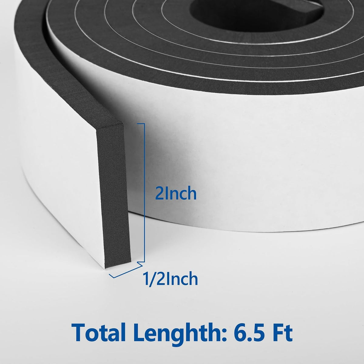 Self Adhesive Foam Tape Weatherstrip 2In x 1/2In x 6.5Ft High Density Foam Insulation Strips Foam Seal Weather