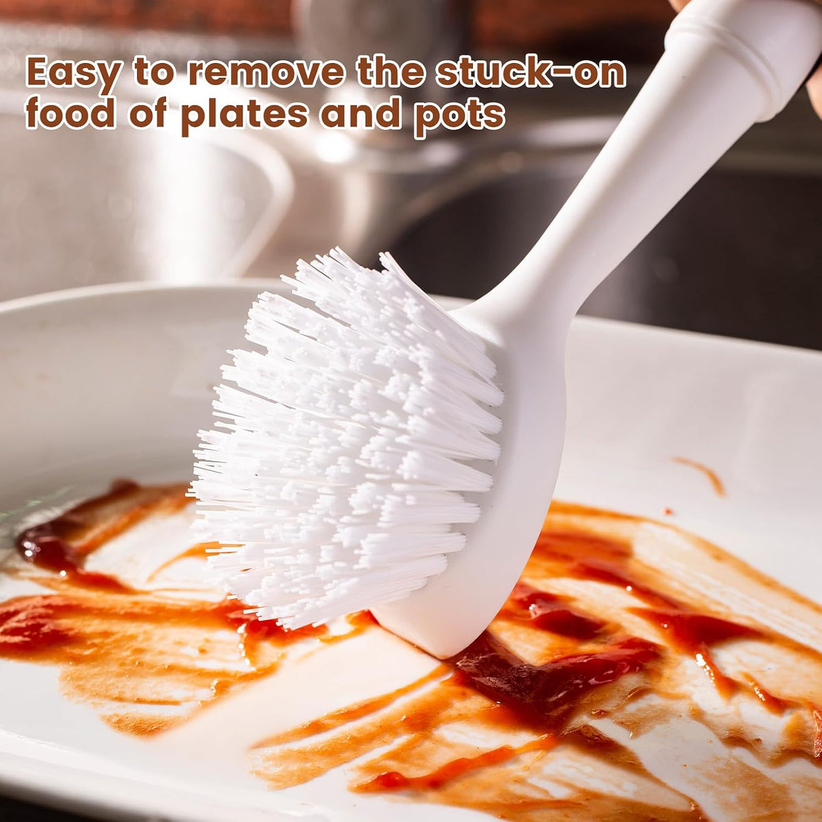 Dish Brush with Handle, Dish Scrub Brush with Built-in Scraper