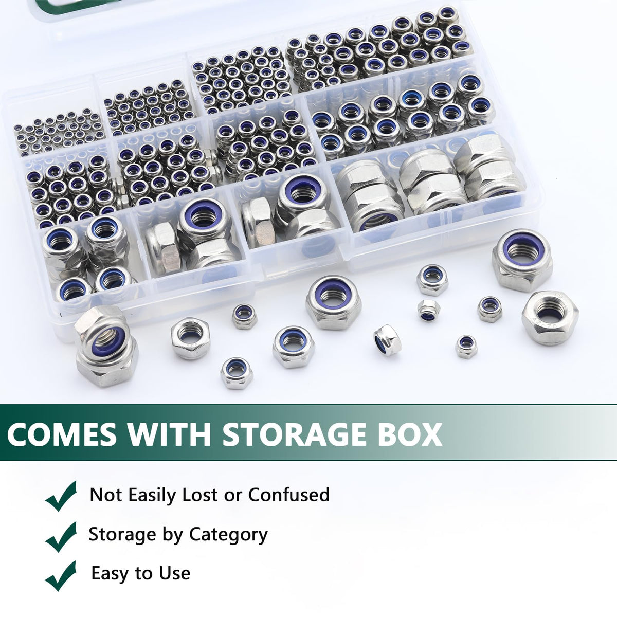 Metric Lock Nut Assortment Kit, 530PCS Nylon Insert Lock Nuts Set