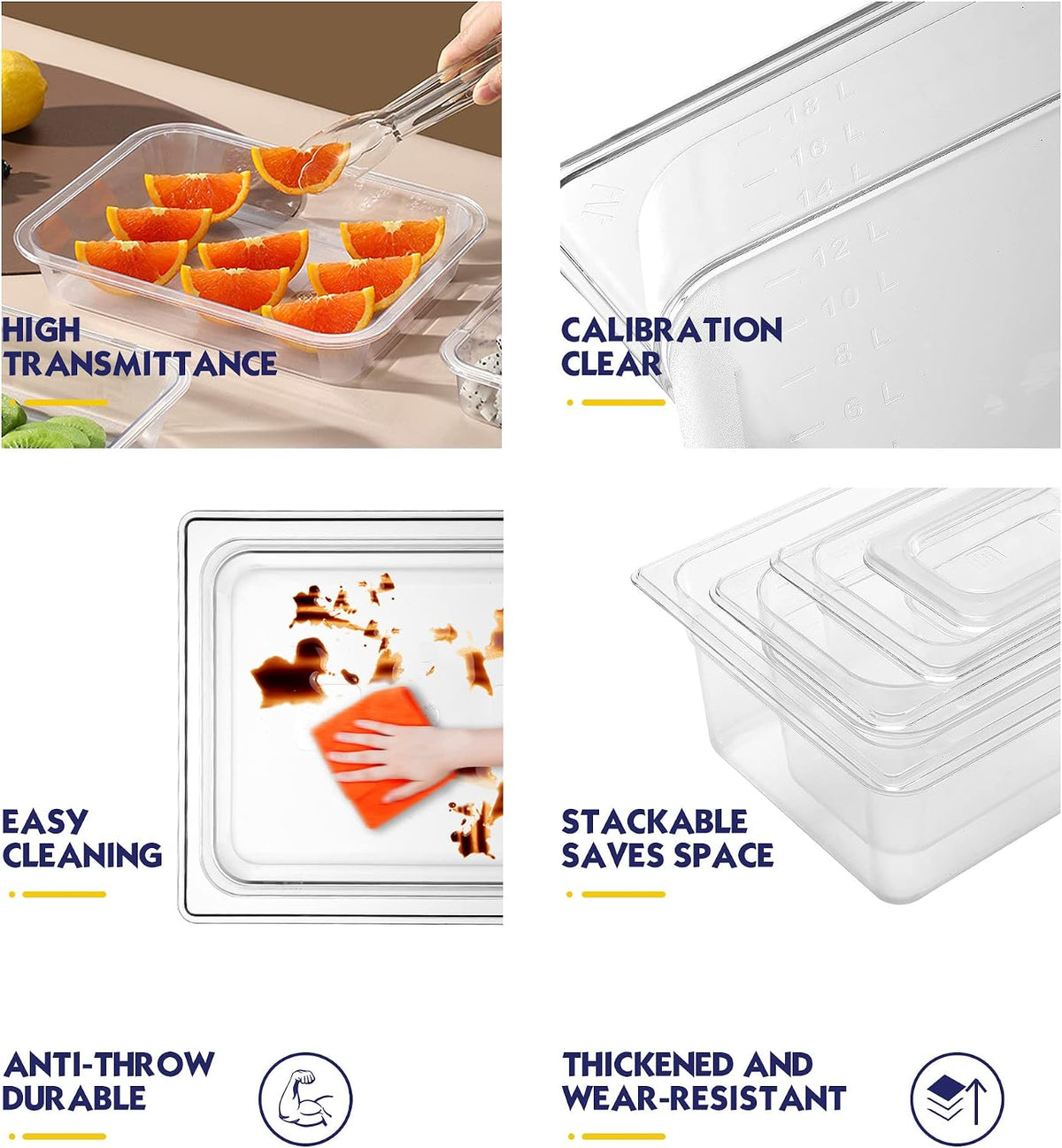 6 Pack 1/2 Size 6" Deep NSF Polycarbonate Food Pans with Lids