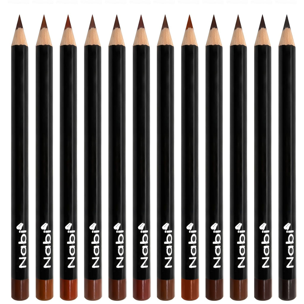 12-Piece Brown Lip Liner Pencil Set - Assorted Brown Tones | Long-Lasting Creamy Formula | Lip Makeup Kit for Women