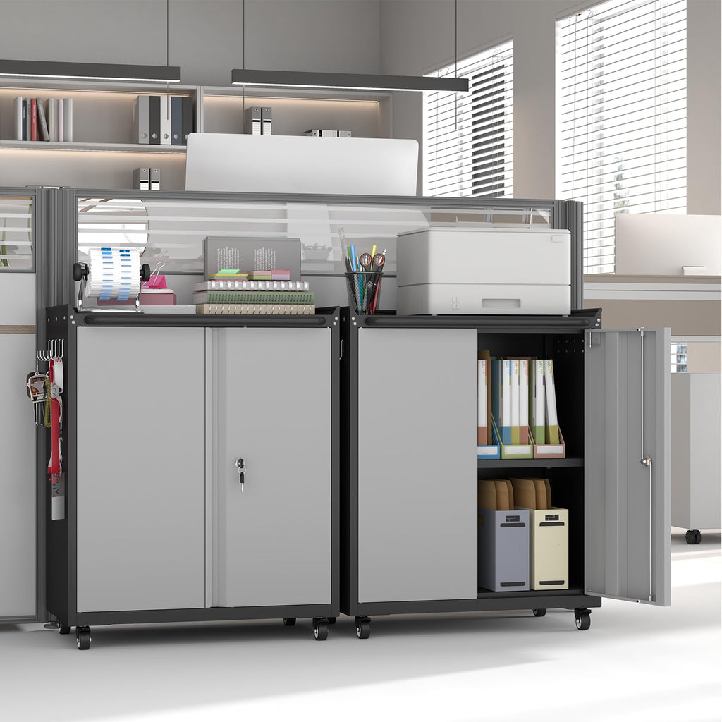 Metal Garage Storage Cabinet with Wheels, Lockable Rolling Tool Cabinet