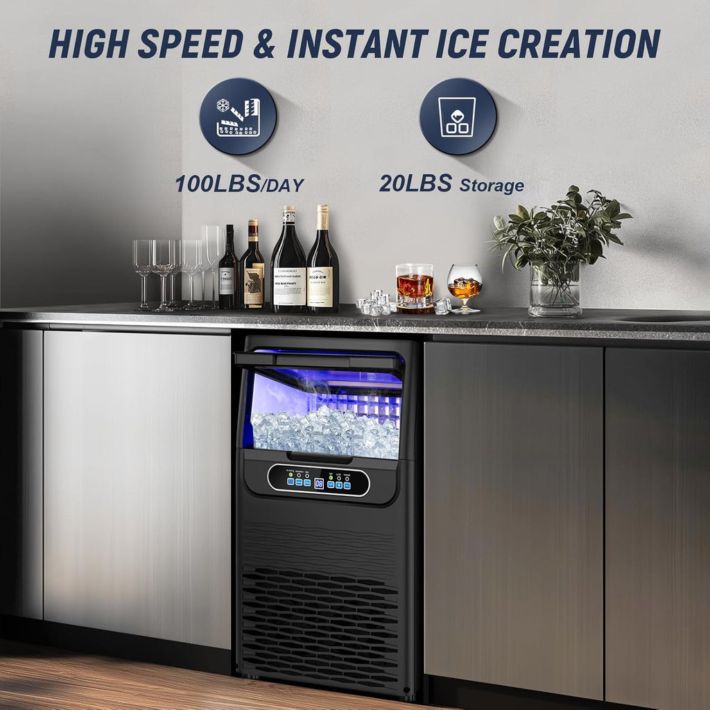 Under Counter Ice Maker Machine, 100LBS/24H, 20LBS Capacity