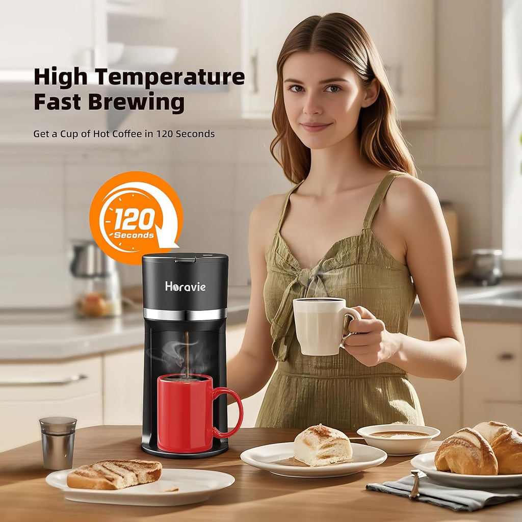Small Single Serve Coffee Maker for K Cup and Grounds, Fast Brew One Cup Coffee Machine with One Button, 6 to 12 oz.