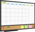 Magnetic Calendar Whiteboard & Bulletin Corkboard Combination, Combo Board 24 x 18 Inch, Black Aluminum Frame Wall
