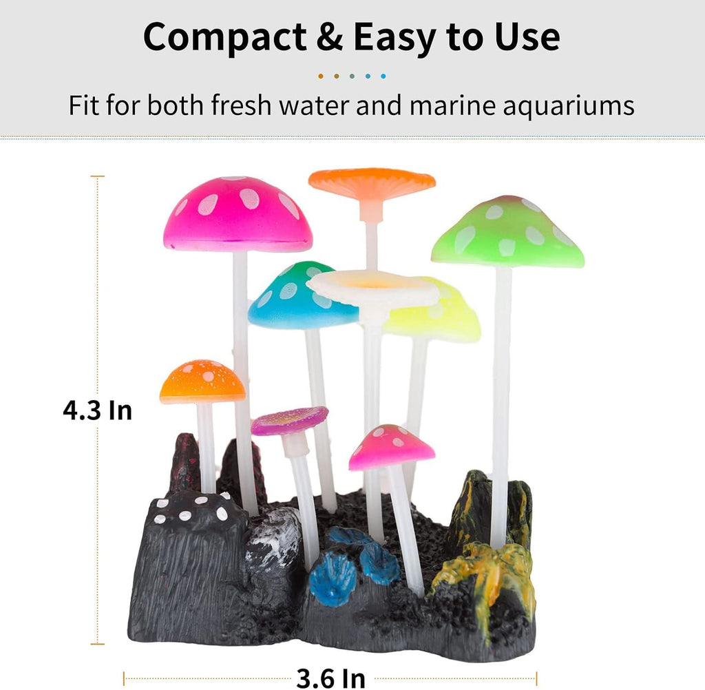 Glowing Effect Artificial Mushroom Aquarium Plant Decor Ornament Decoration for Fish Tank Landscape