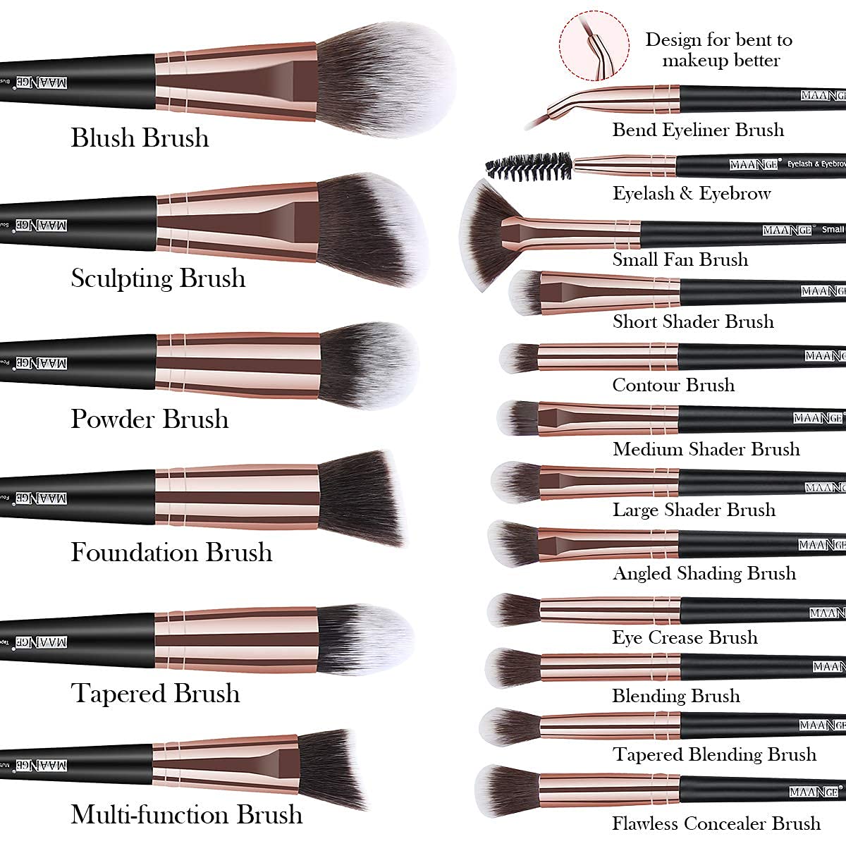 Makeup Brushes, 18 Pcs Professional Premium Synthetic Makeup Brush Set with Case, Foundation Kabuki Eye Travel Make