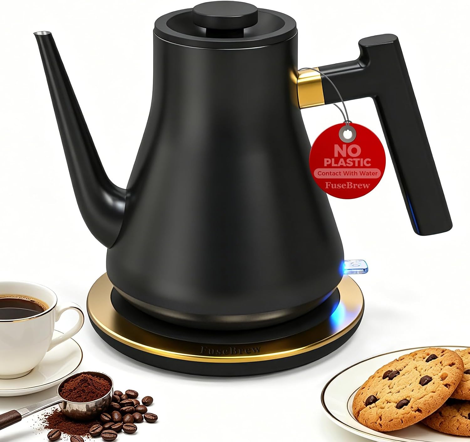 Gooseneck Electric Kettle 1000W | Pour Over Coffee Kettle with Steady Flow Spout & Balanced Handle, 0.8L Matte Black