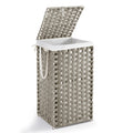 Laundry Basket with Lid, 65L Wicker Laundry Hampers, Dove Gray