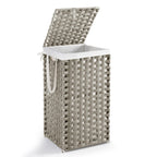 Laundry Basket with Lid, 65L Wicker Laundry Hampers, Dove Gray