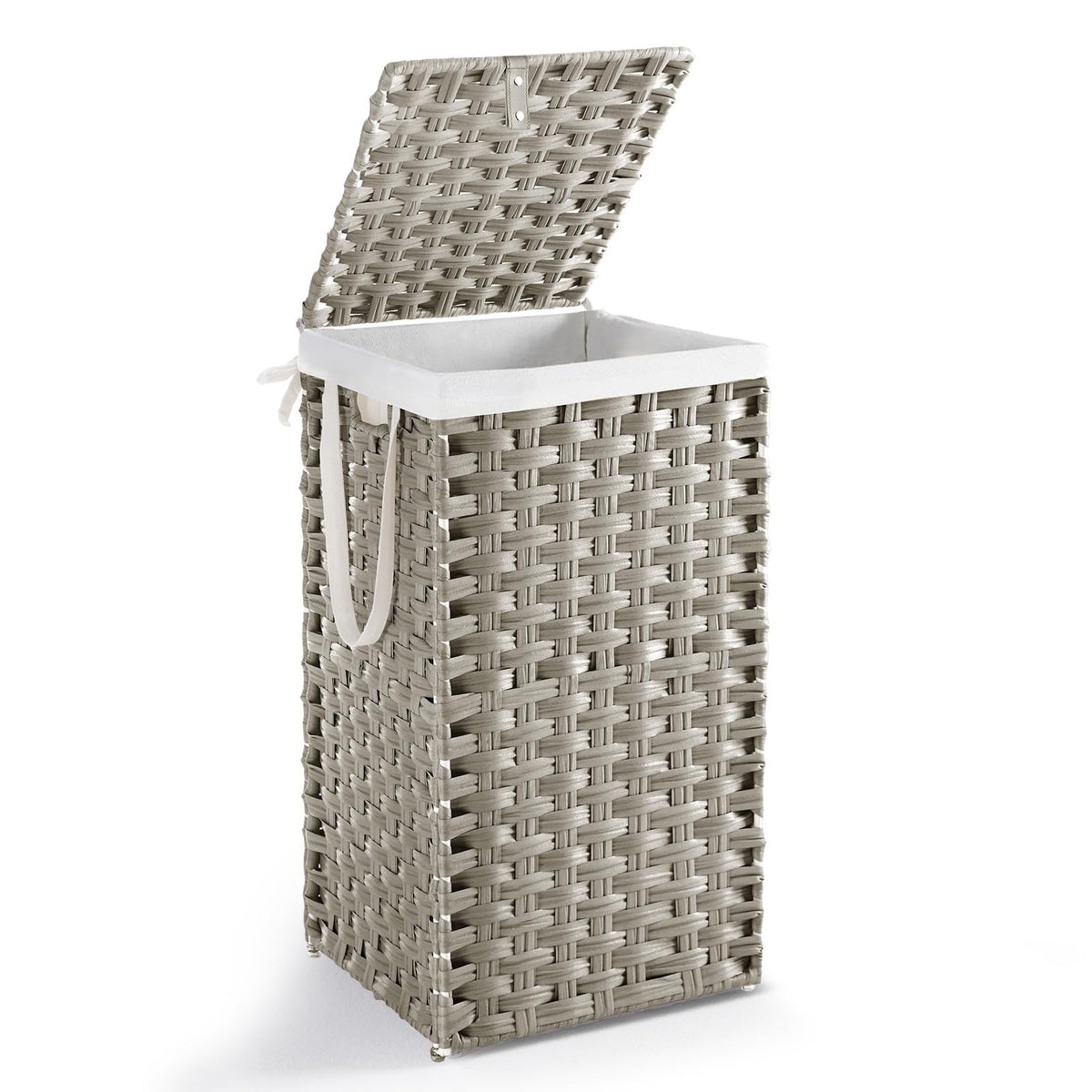 Laundry Basket with Lid, 65L Wicker Laundry Hampers, Dove Gray