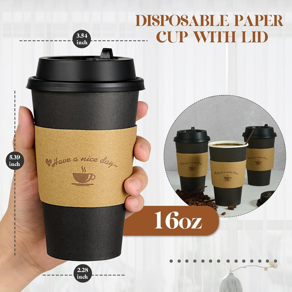 100 Pack 16 oz Coffee Cups with Lids, Disposable Coffee Cups
