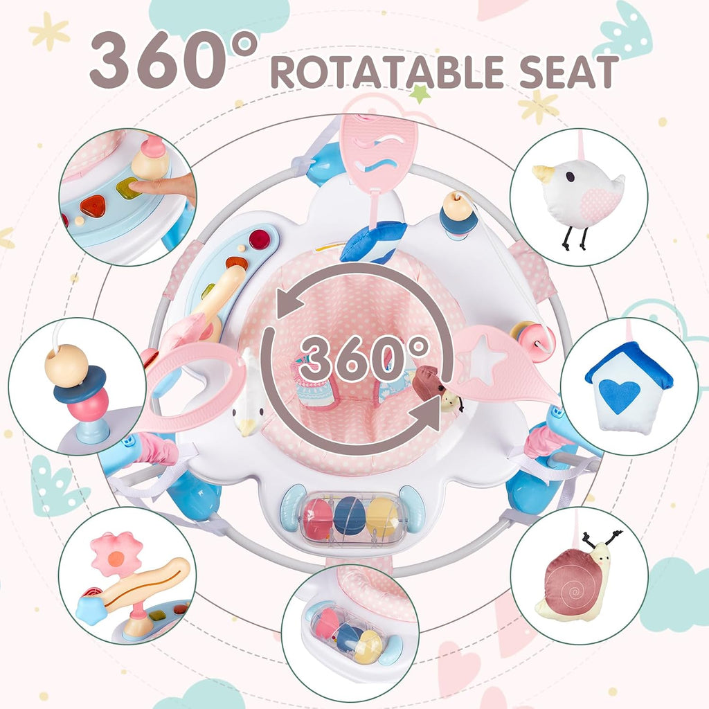 Baby Activity Center, 3-in-1 Baby Jumper, Infant Activity Center with 360° Rotating Seat, Music, Lights, 3 Adjustable