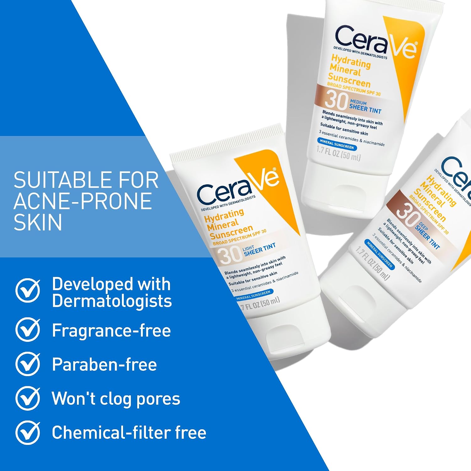 Hydrating Mineral Sunscreen SPF 30 with Sheer Tint, Tinted Mineral Sunscreen with Zinc Oxide & Titanium Dioxide