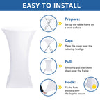 Cocktail Table Covers-White Spandex Round High Top Table Cloths Party