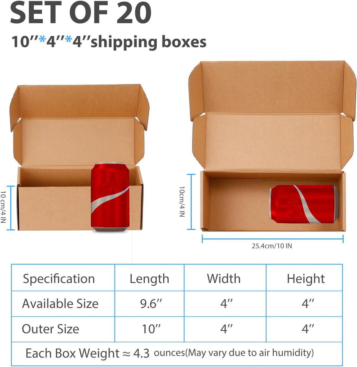 Kraft Brown Shipping Boxes 10x4x4 Inches, 20 Pack