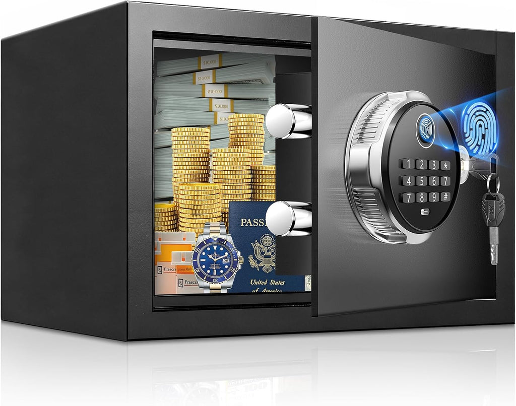 Small Smart Biometric Safe Box for Home, (7.87"D x 12.2"W x 7.87"H) | Mini Safes with Anti-Theft Dual Alerts, Mute