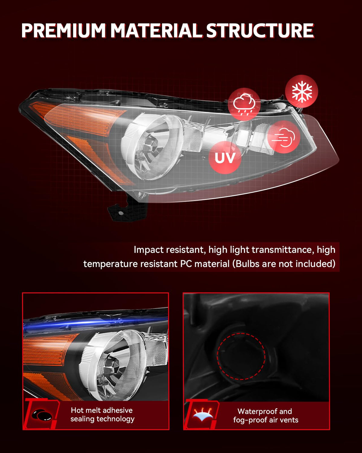 Headlight Assembly for 2008-2012 Honda Accord Sedan 4-Door
