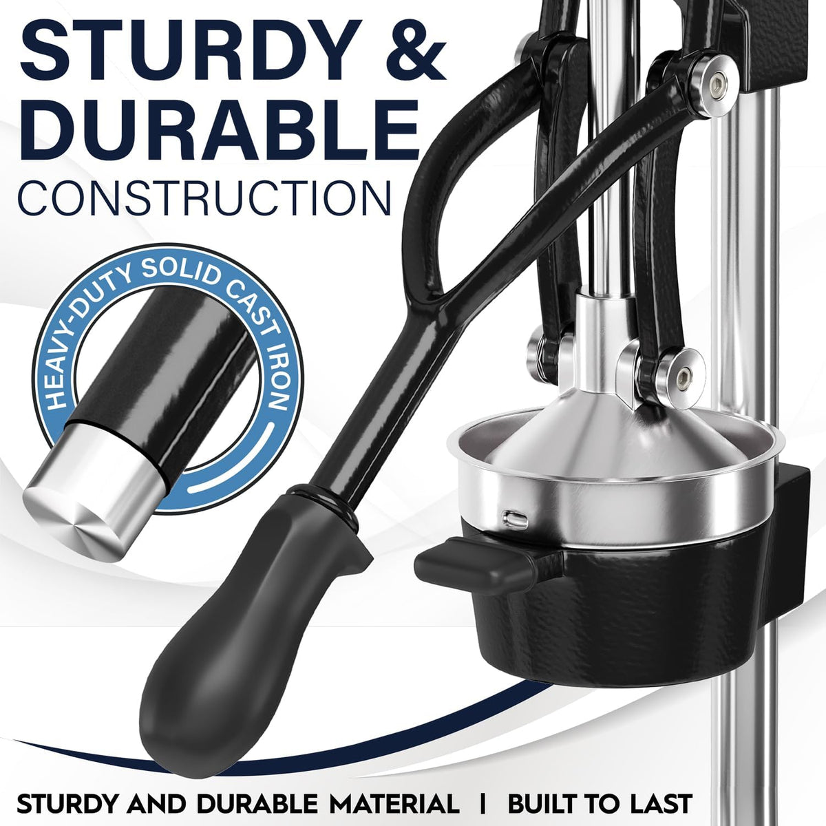 Ultra-Premium Cast Iron Juicer | Extra-Large, Heavy Duty, Commercial Grade, Stainless Steel Manual Hand Press Citrus